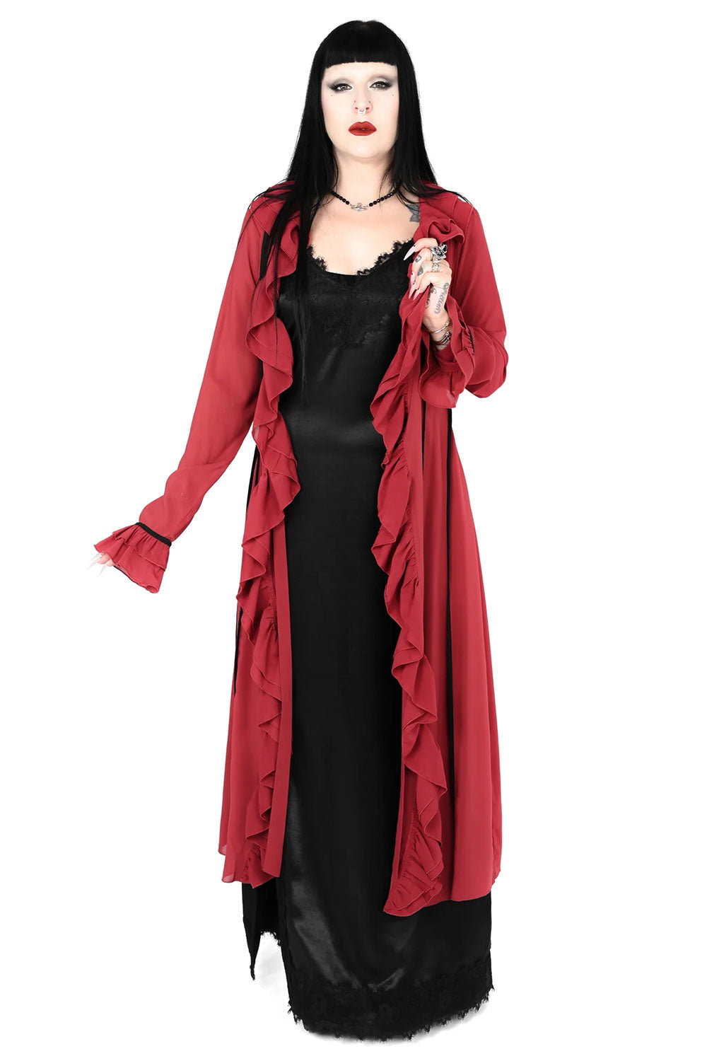 Vampy ruffled red nightgown duster 