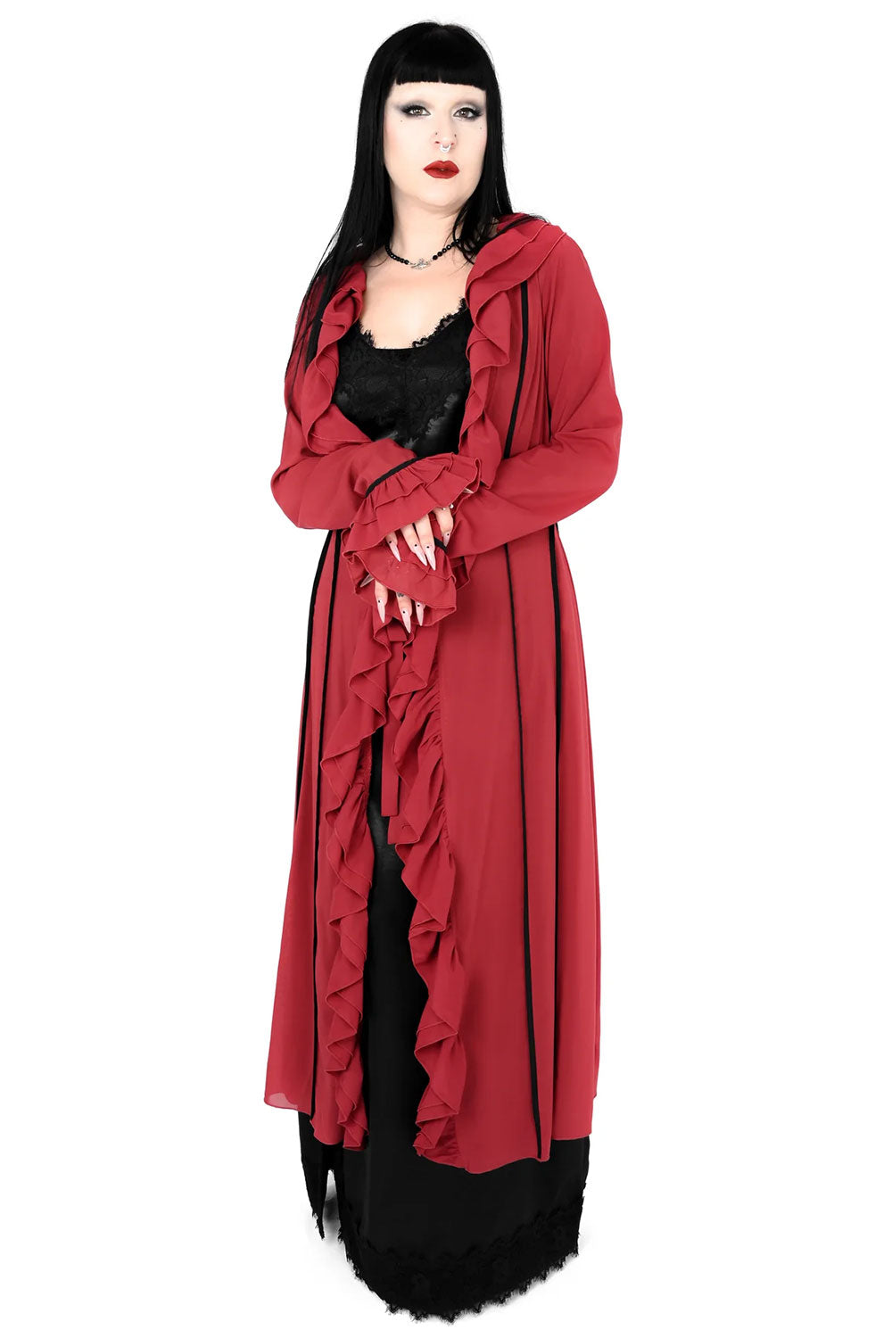 victorian goth punk vampire red night gown duster with front tie closure from Foxblood