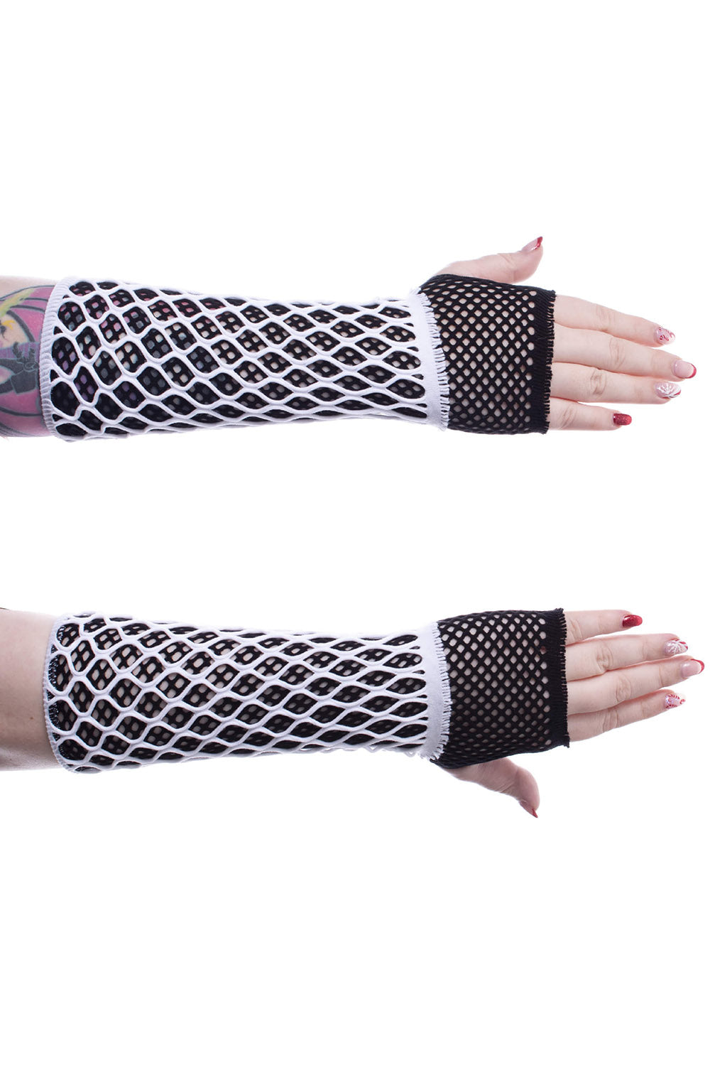 fishnet emo arm warmers
