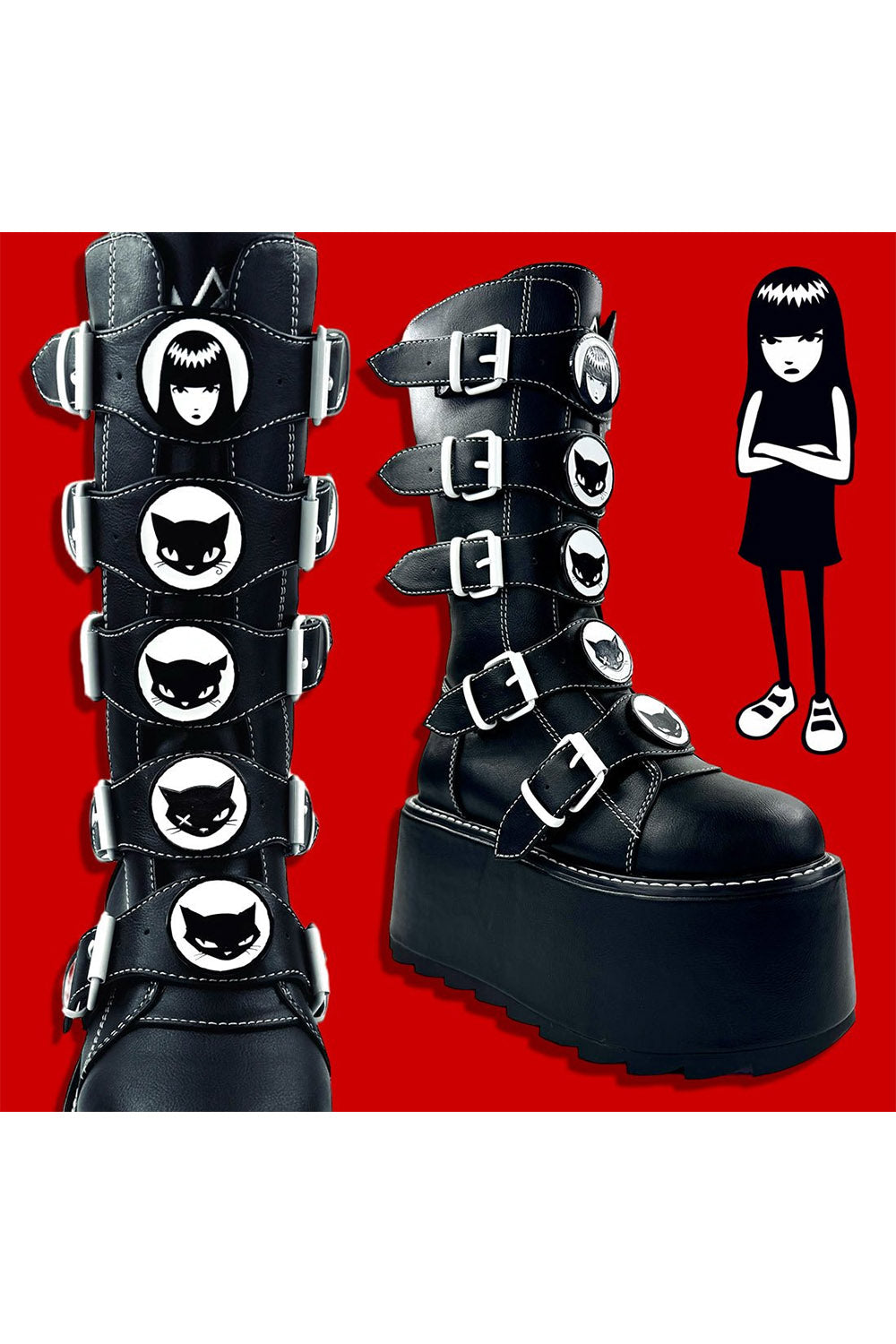 Phazer Emily The Strange Platform Boots BLACK WHITE 6