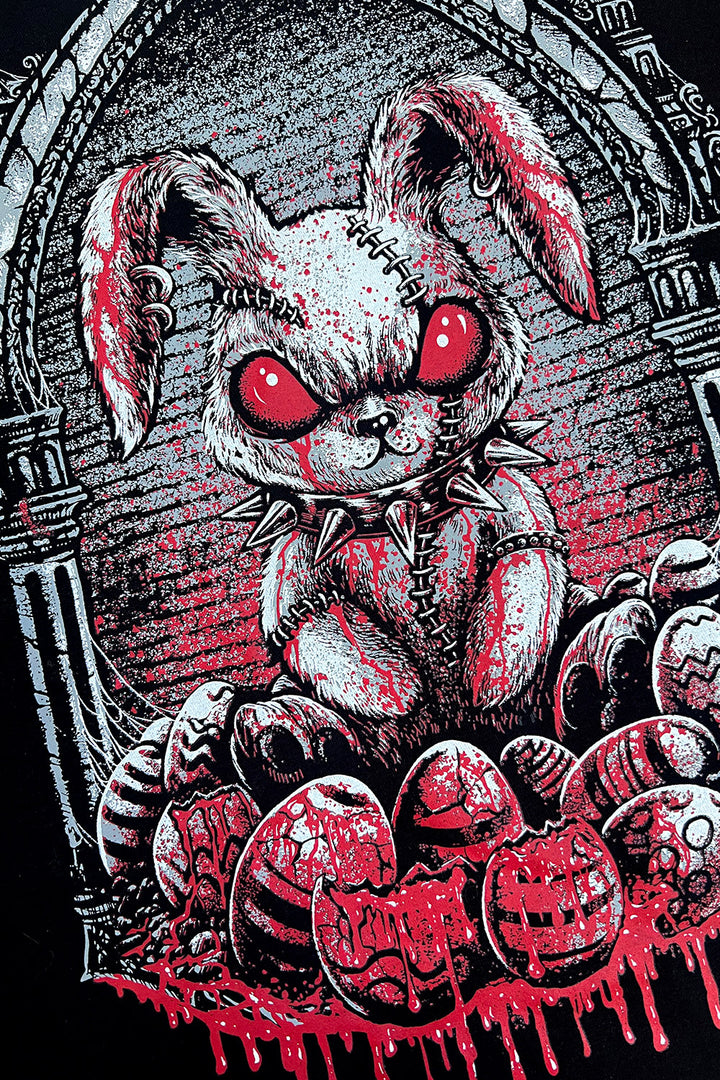 emo rabbit with spiked choker and easter bloody eggs hoodie