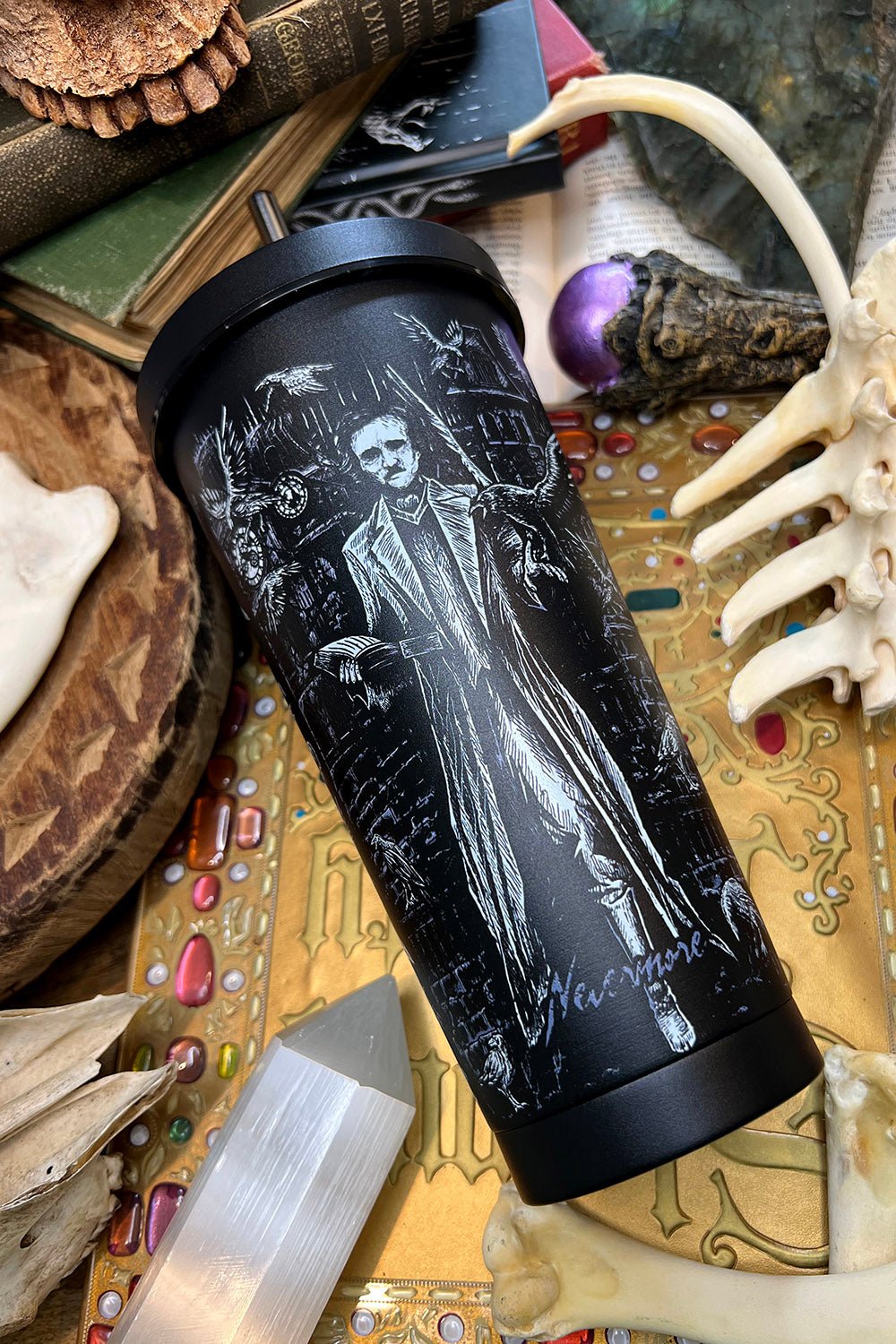 Edgar Allan Poe Cold Brew Tumbler with Straw - housewares - VampireFreaks - VampireFreaks