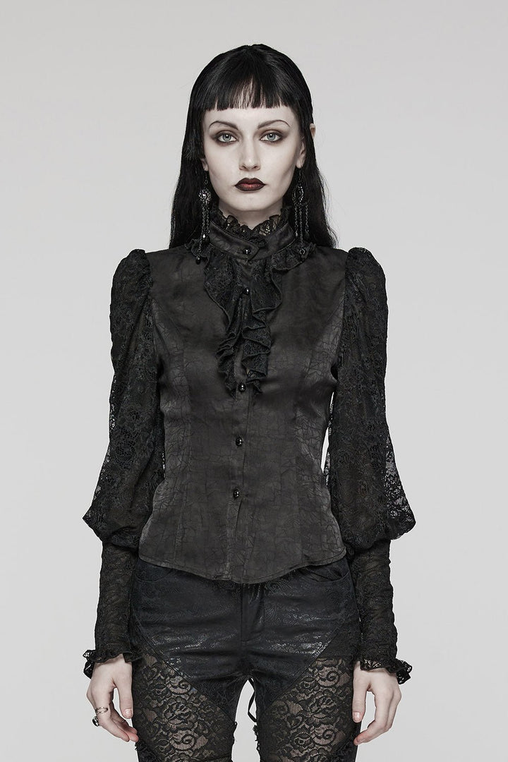 Edwardian Goth Button - Up Blouse - womens tops - VampireFreaks - Punk Rave