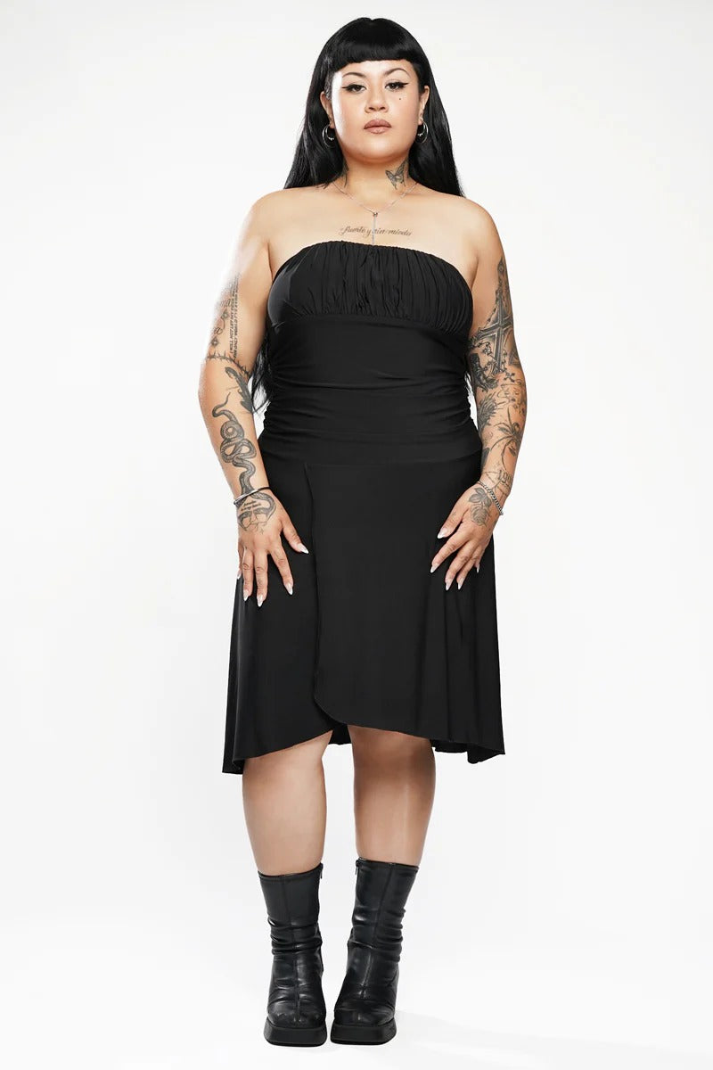 ruched black strapless  dress
