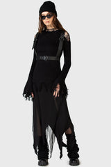 black vegan leather suspender harness by killstar with o-ring in the back