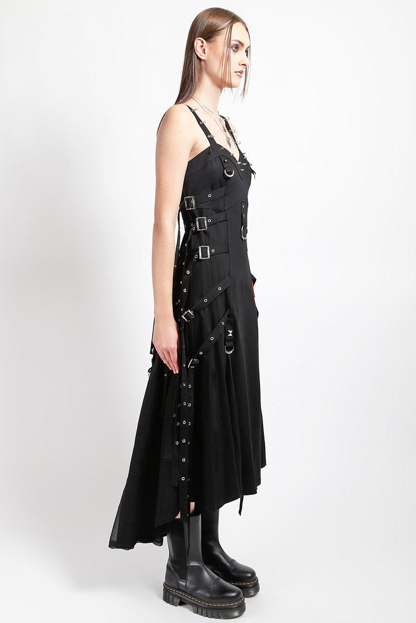 womens trad goth buckled long maxi dress