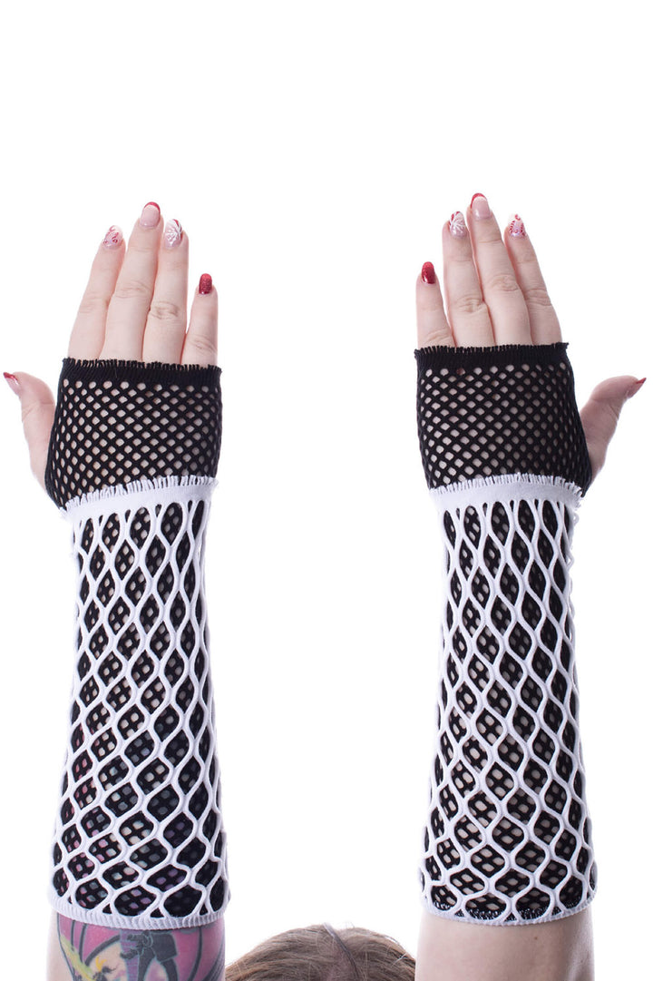 womens black and white e-girl gloves