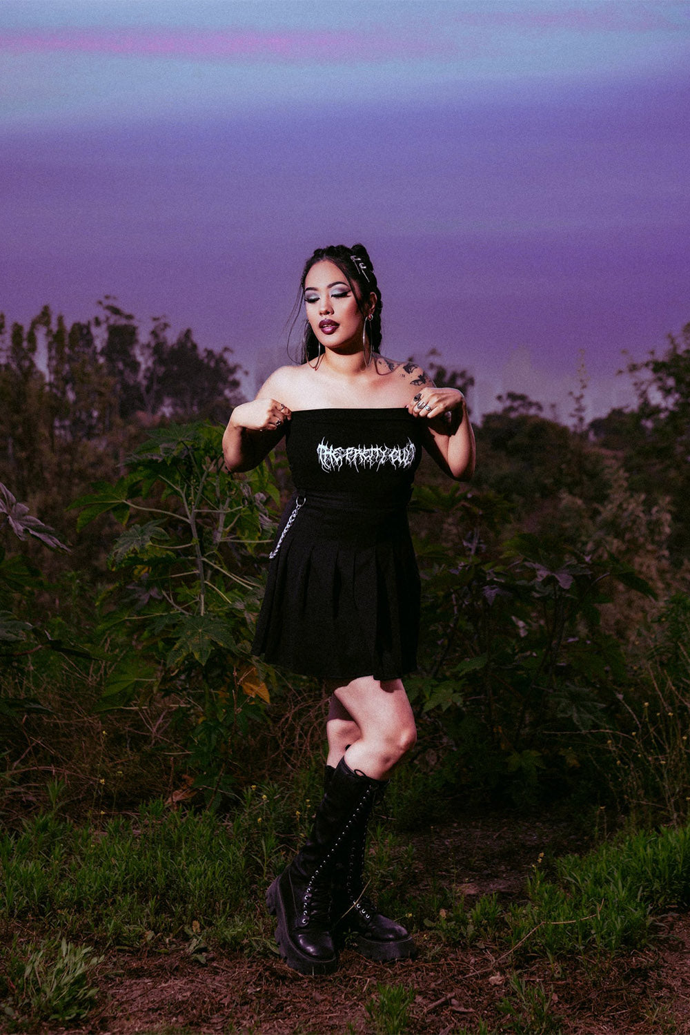 womens black cotton gothic cropped sleeveless tube top 