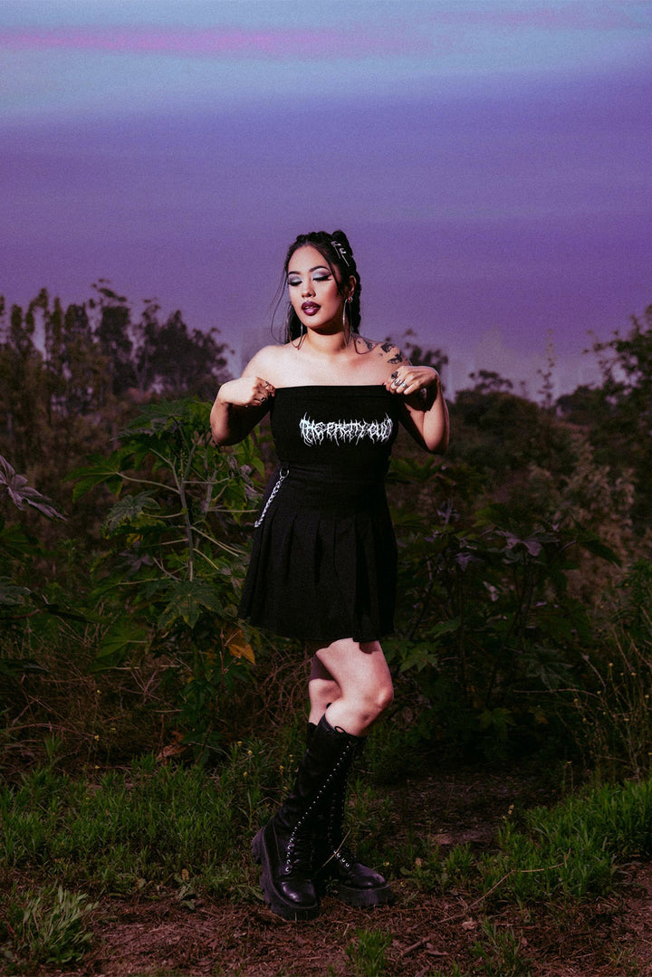womens black cotton gothic cropped sleeveless tube top 