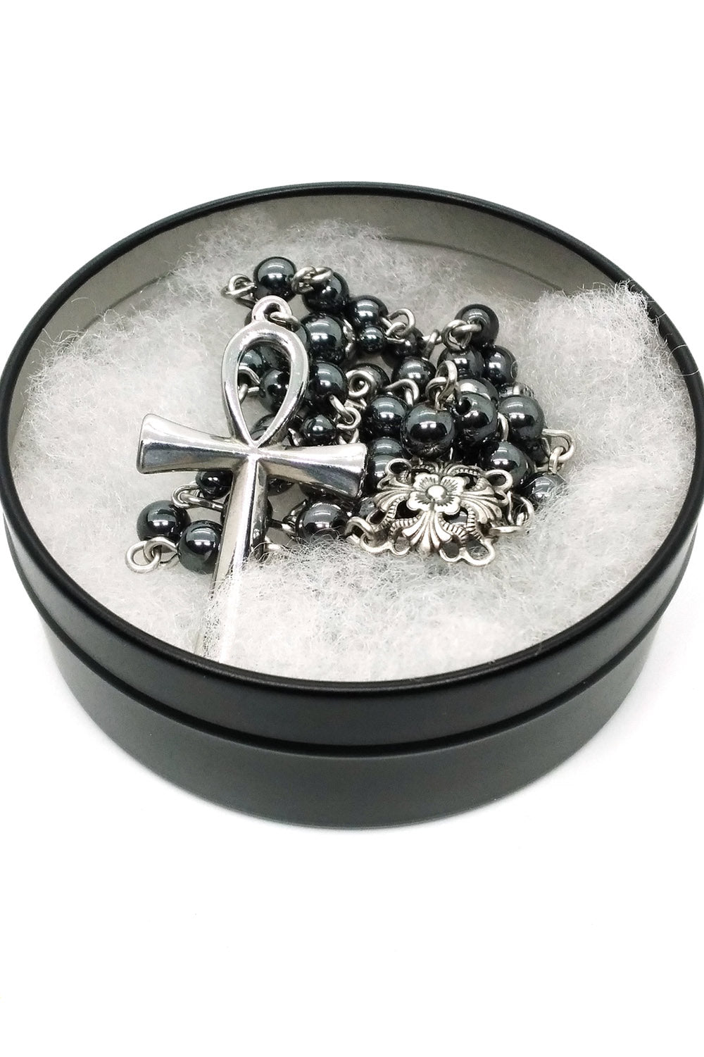 stainless steel ankh pendant rosary necklace by junkyard bat