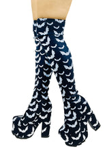 womens gothic winter bat pattern over the knee platform boots