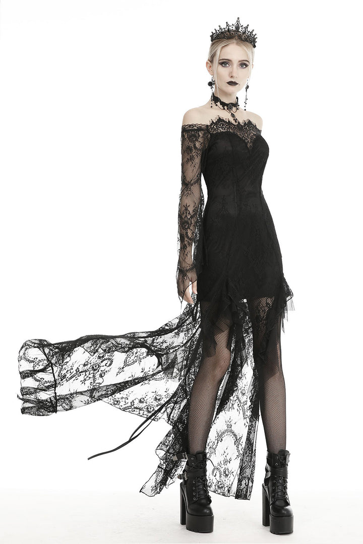 womens black gothic swallowtail lace dress