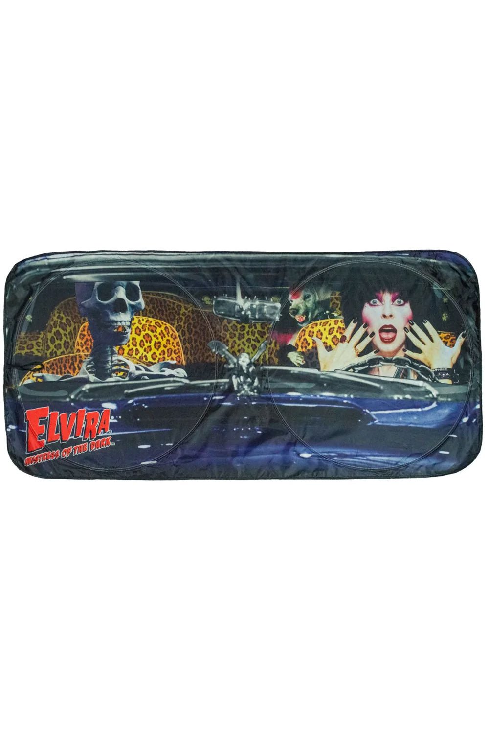 Kreepsville 666 Elvira Sun Visor Windshield Shade – Storage Pouch Included – Black/Multicolor – Universal Front Fit