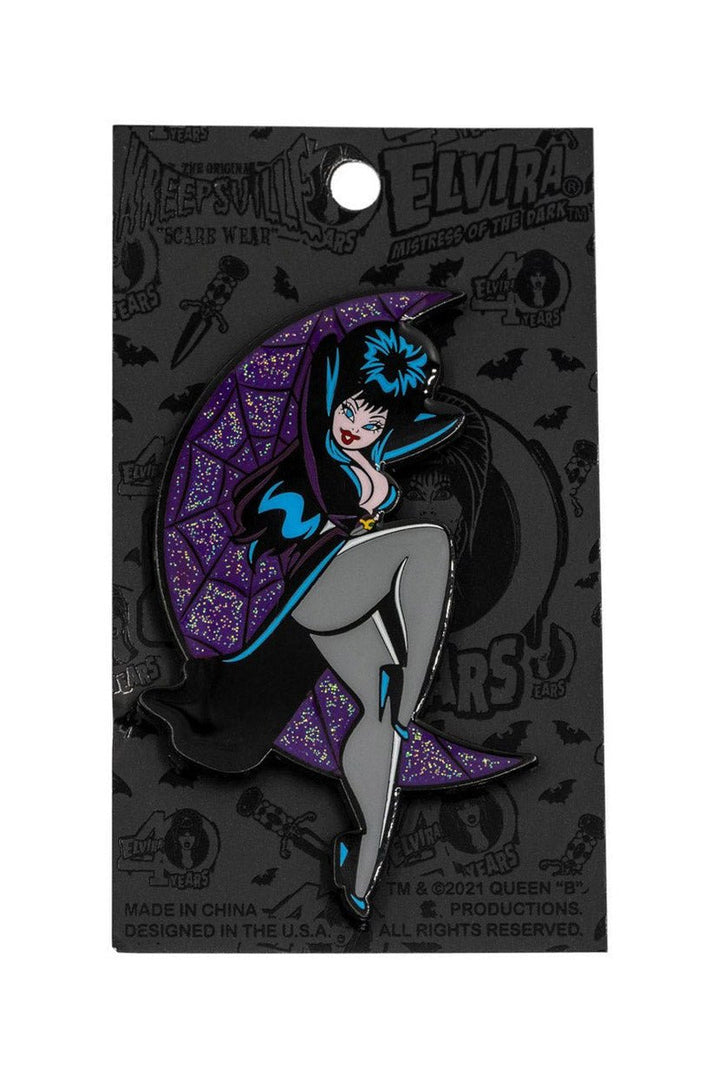 Elvira Crescent Moon Glitter Enamel Pin - pins & patches - VampireFreaks - Kreepsville