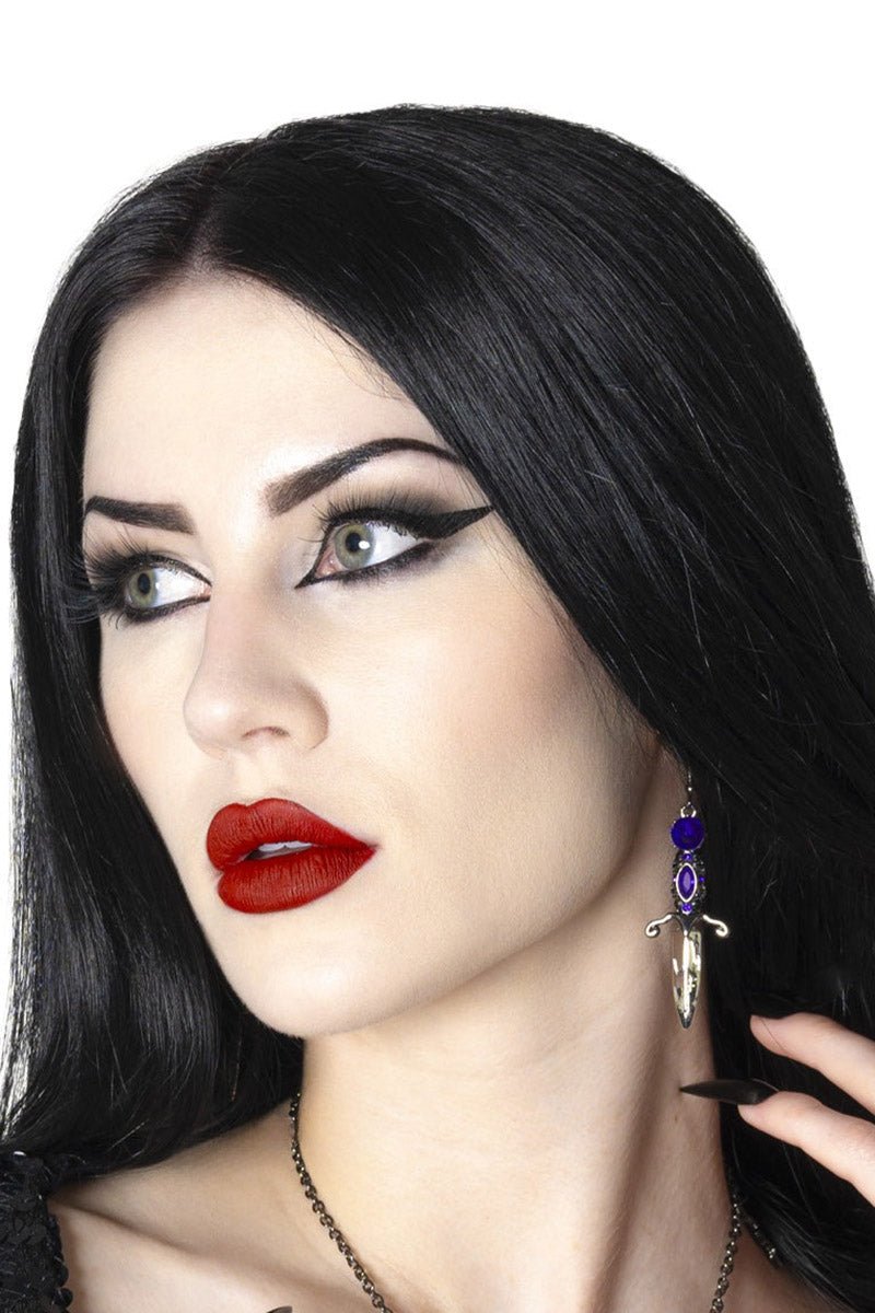 Elvira Dagger Earrings [PURPLE] - jewelry - VampireFreaks - Kreepsville