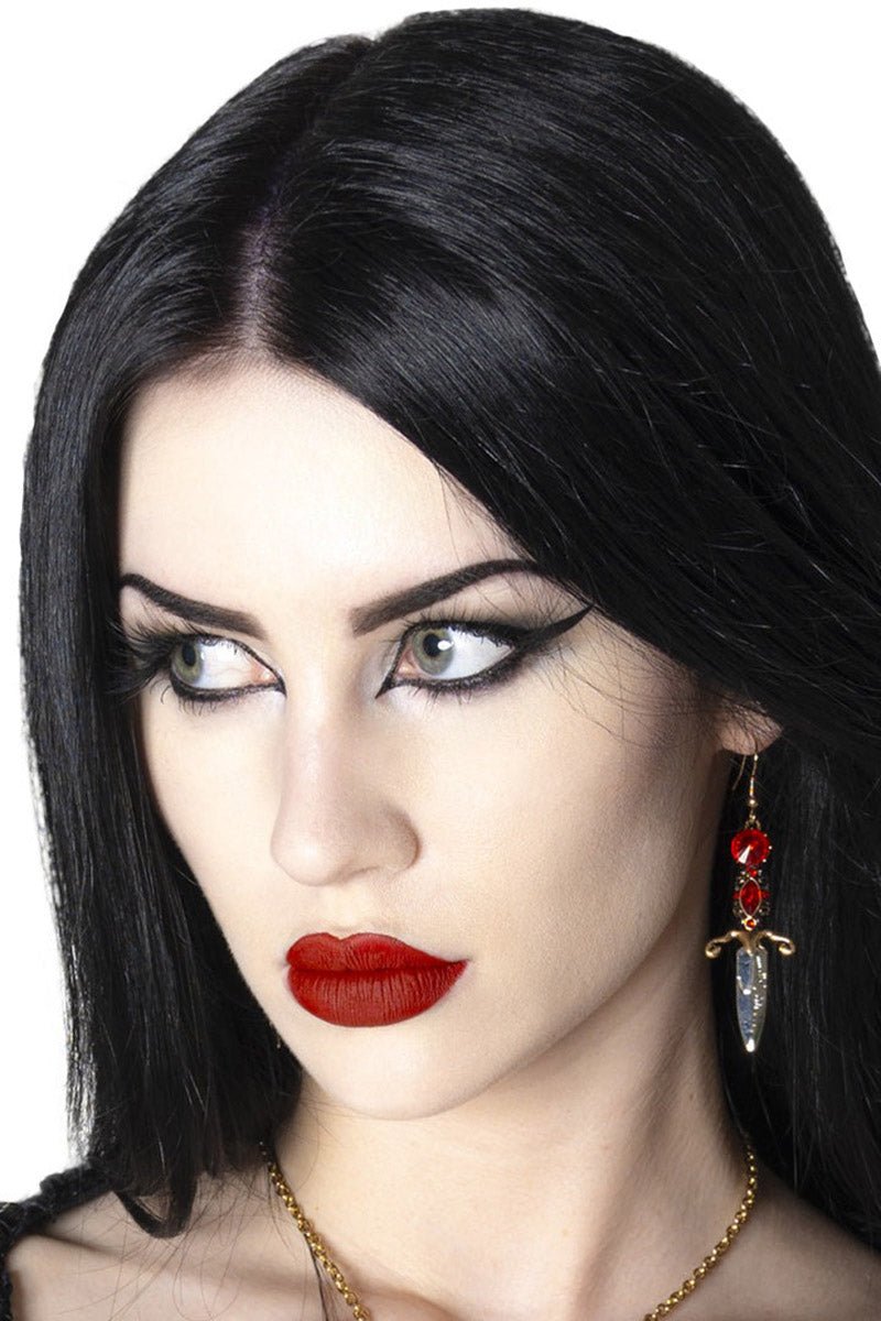 Elvira Dagger Earrings [RED] - jewelry - VampireFreaks - Kreepsville