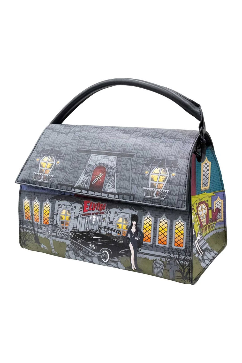 officially licensed gothic elvira halloween haunted house 3d shaped bag 