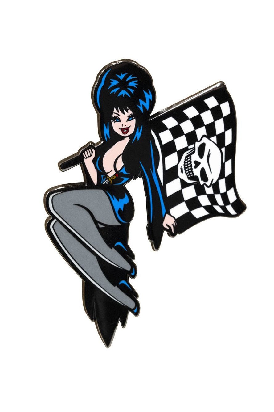 Elvira Racing Flag Skull Enamel Pin - pins & patches - VampireFreaks - Kreepsville