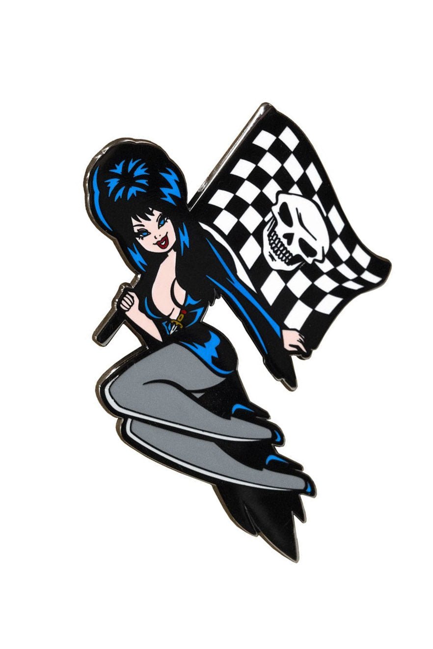 Elvira Racing Flag Skull Enamel Pin - pins & patches - VampireFreaks - Kreepsville