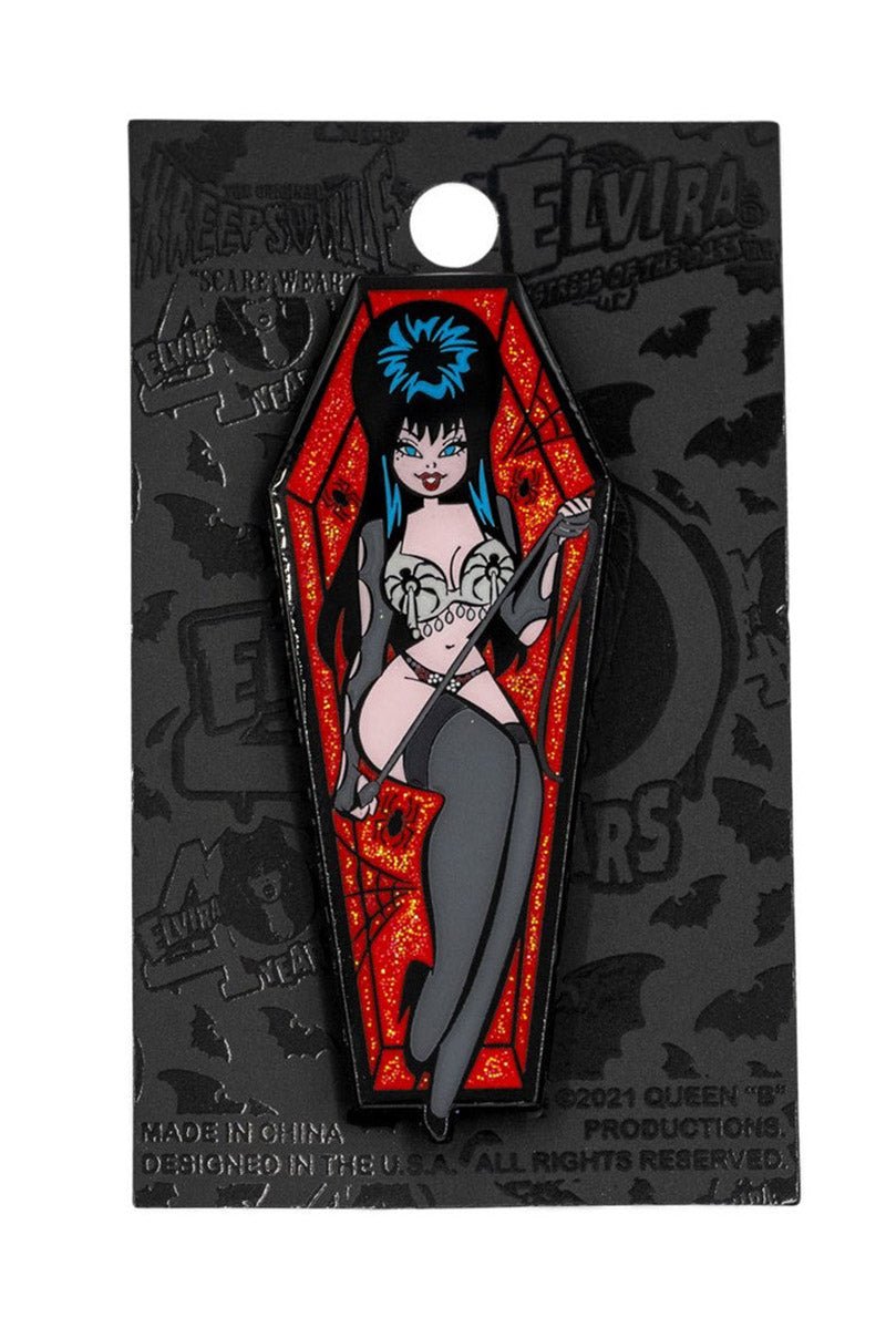 Elvira Spider Coffin Glitter Enamel Pin - pins & patches - VampireFreaks - Kreepsville