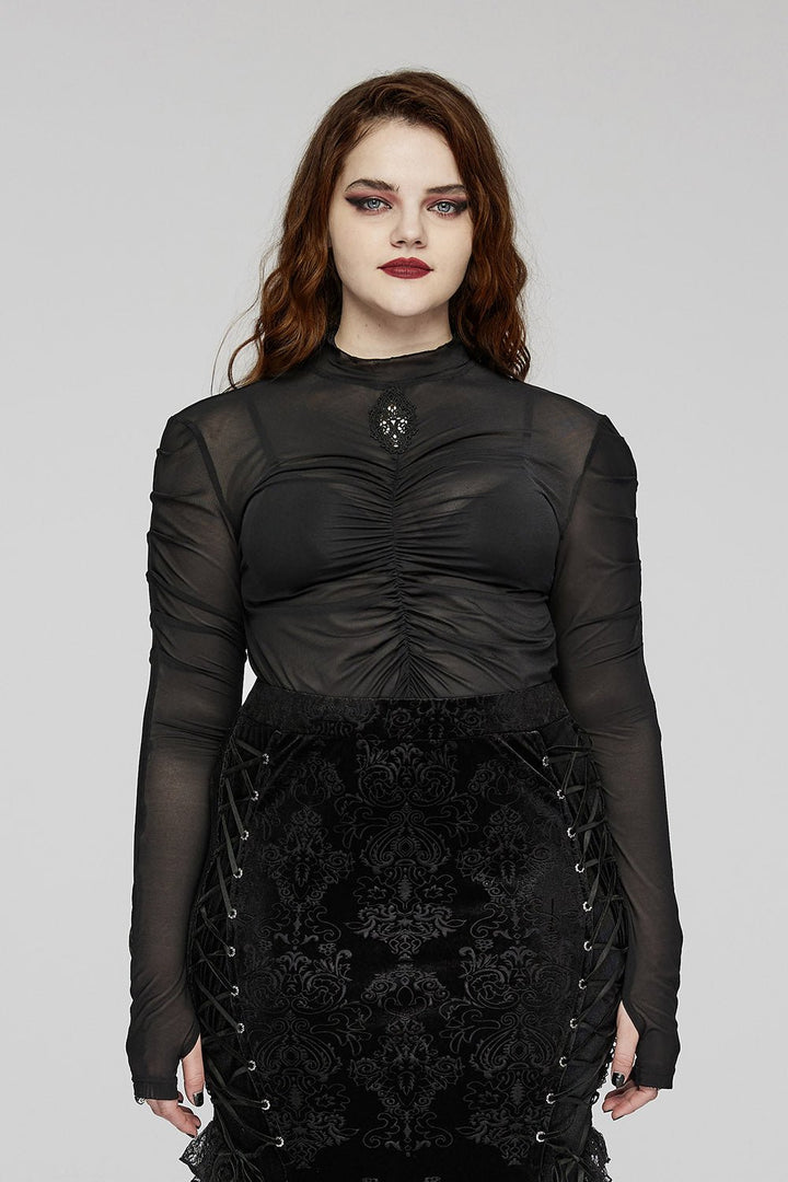 Embalmed Fauna Gothic Turtleneck Top [Plus Size] - womens tops - VampireFreaks - Punk Rave