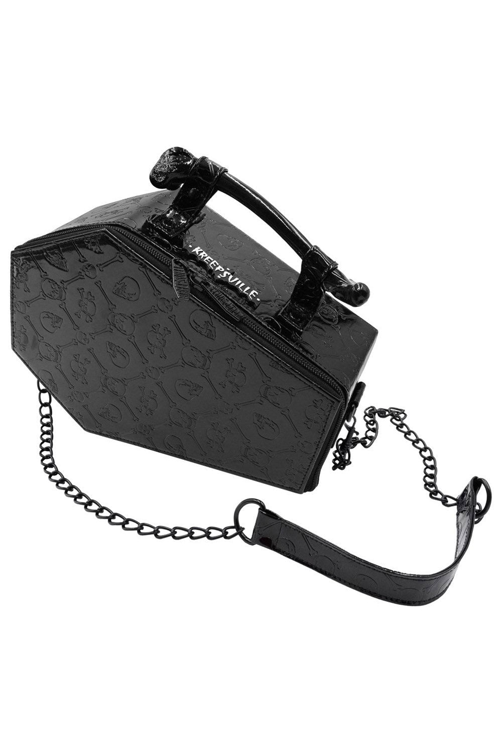 Embossed Patent Skull Crossbones Coffin Purse