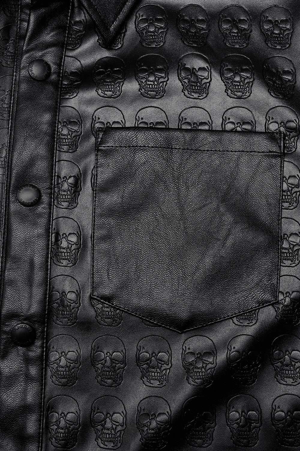 Embossed Skulls Leather Shacket - mens outerwear - VampireFreaks - Punk Rave