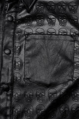 Embossed Skulls Leather Shacket - mens outerwear - VampireFreaks - Punk Rave