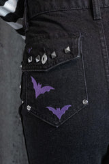 womens emo jean pants with embroidered bat pockets