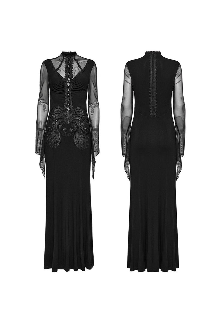 Embroidered Bones Gothic Maxi Dress - dresses - VampireFreaks - Punk Rave