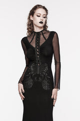 Embroidered Bones Gothic Maxi Dress - dresses - VampireFreaks - Punk Rave