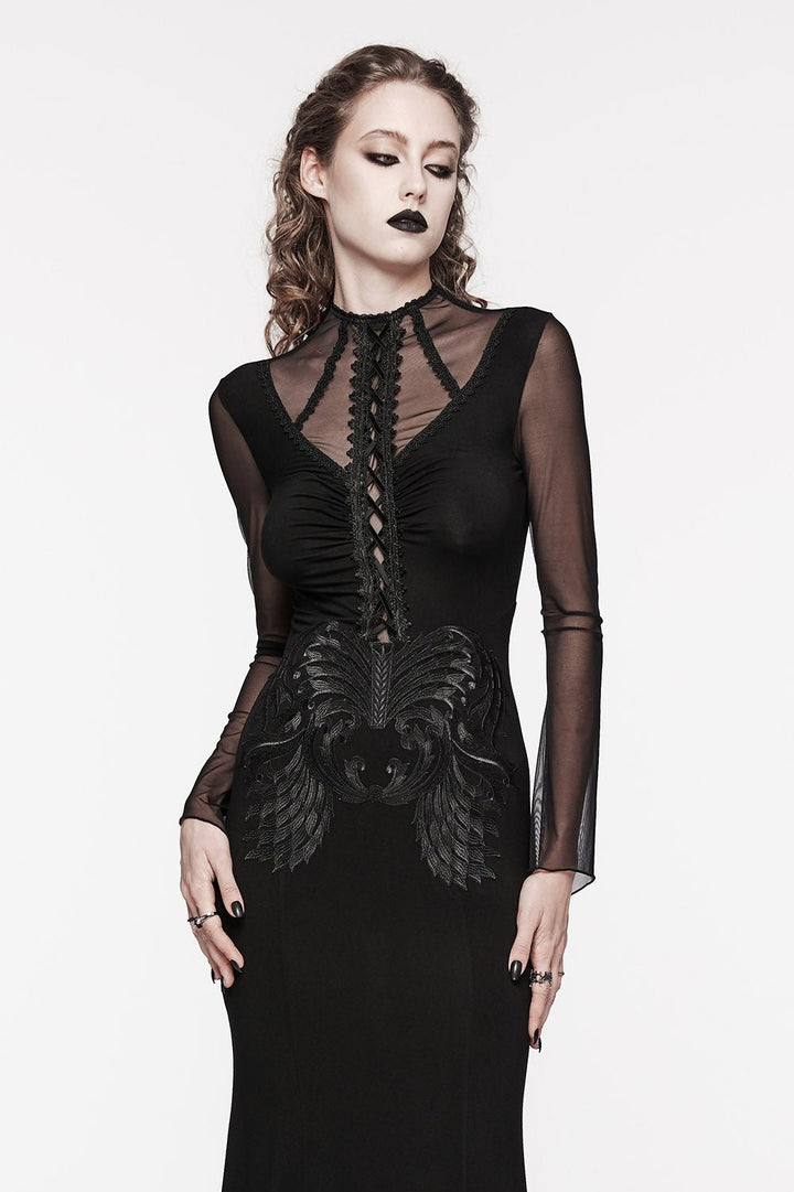 Embroidered Bones Gothic Maxi Dress - dresses - VampireFreaks - Punk Rave