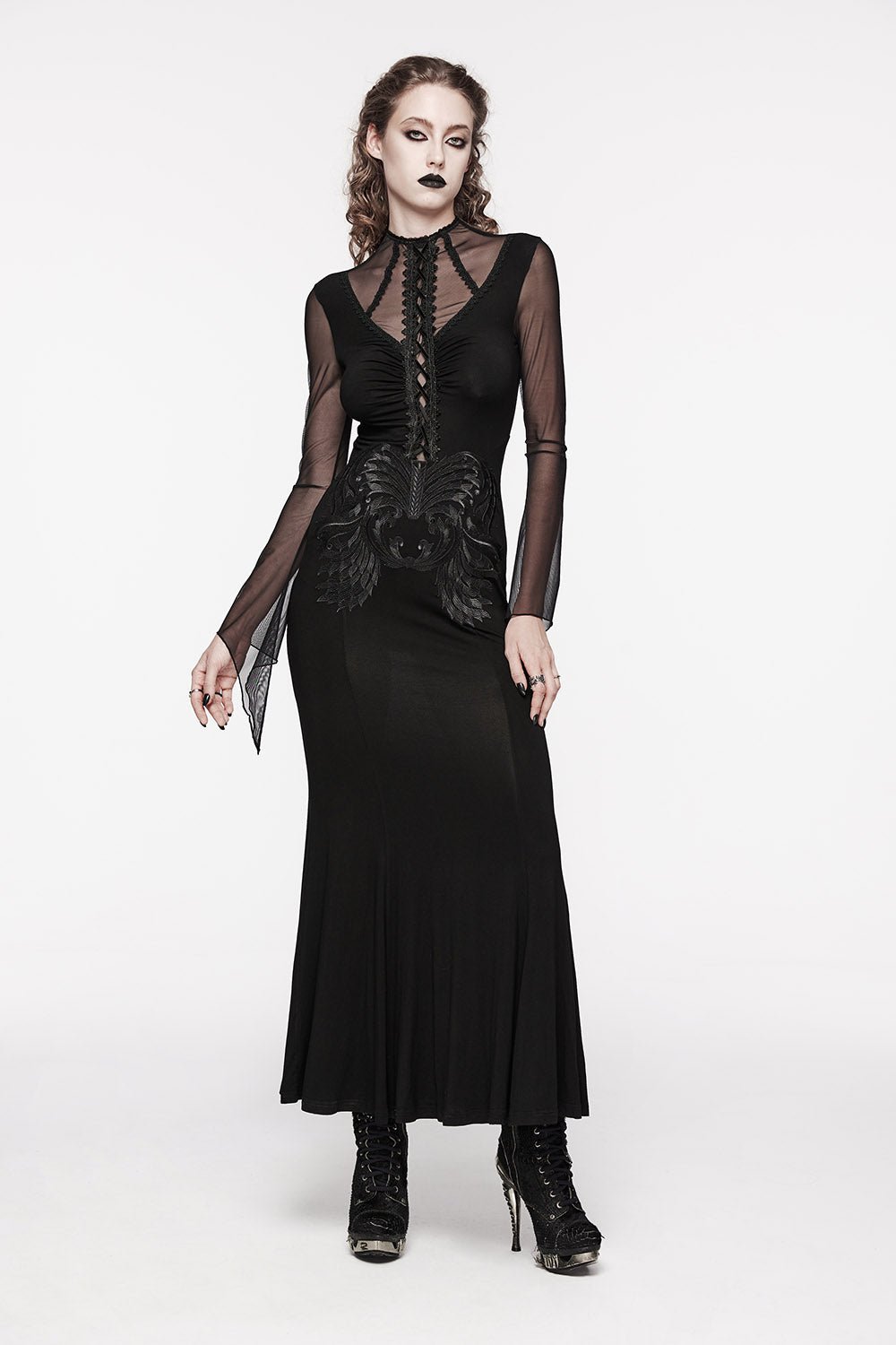 Embroidered Bones Gothic Maxi Dress