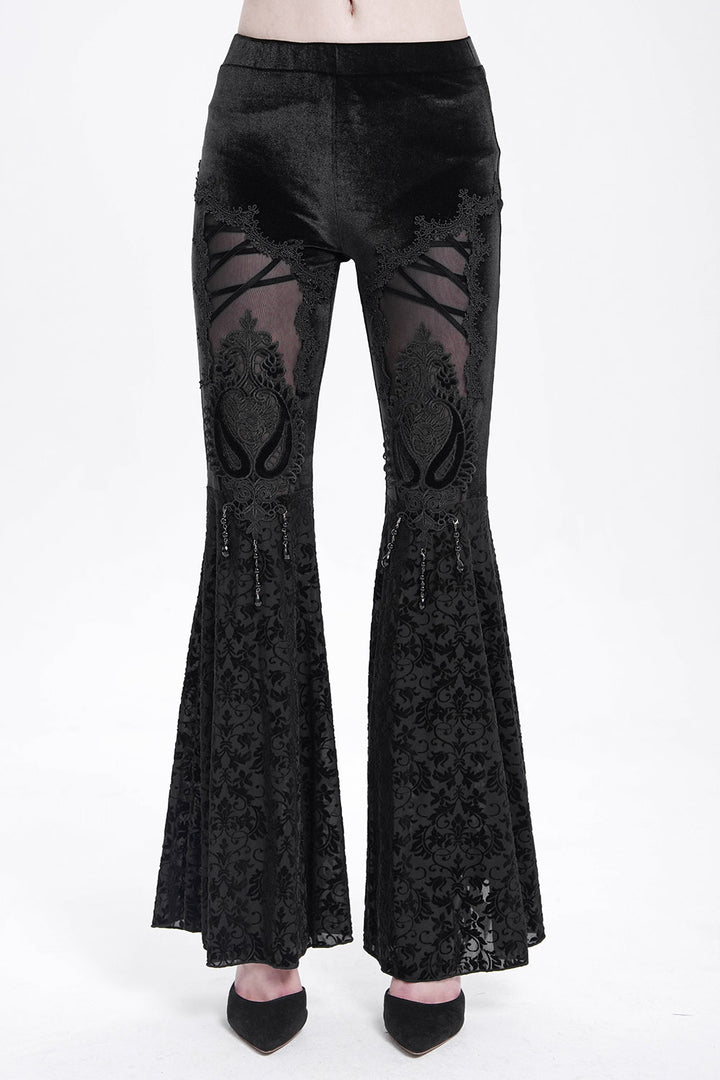womens black velvet vampire goth bell bottoms 