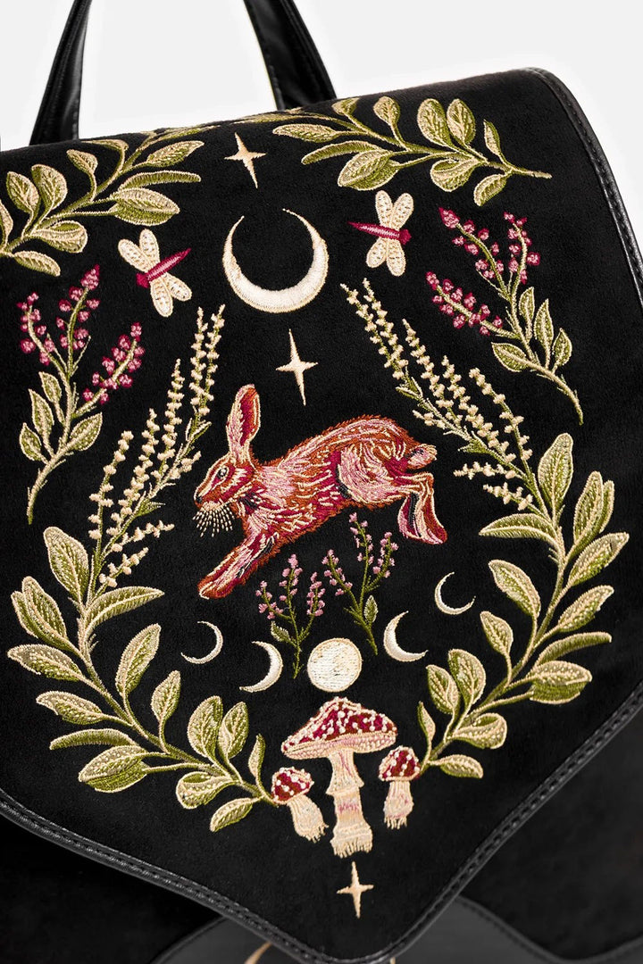 embroidered rabbit hare woodland forest creature backpack