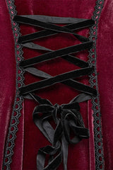 deep v-neck lace-up vampire red velvet long maxi dress with flared lace sleeves 