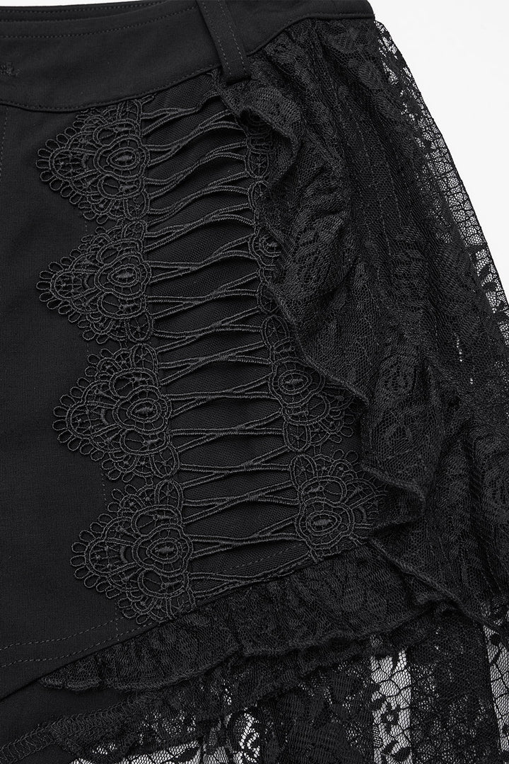 vampire embroidered goth shorts with ruffled mesh lace skirt