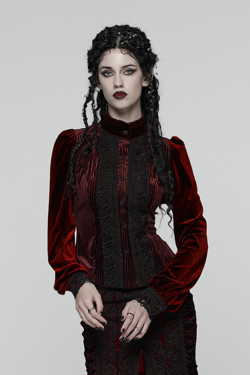 victorian goth dark red velvet vampire goth top