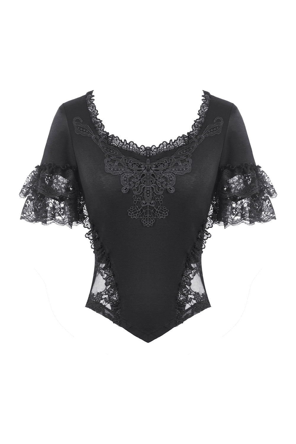 Embroidered and layered lace black top for women