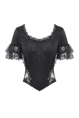 Embroidered and layered lace black top for women