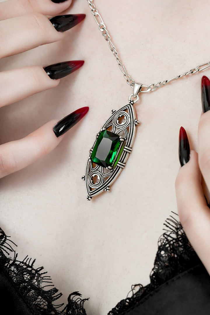 emerald green cubic zirconia gothic necklace