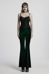 gothic witchy forest green velvet bell bottom leggings