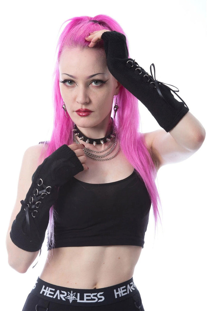emo black arm warmers with lacing 