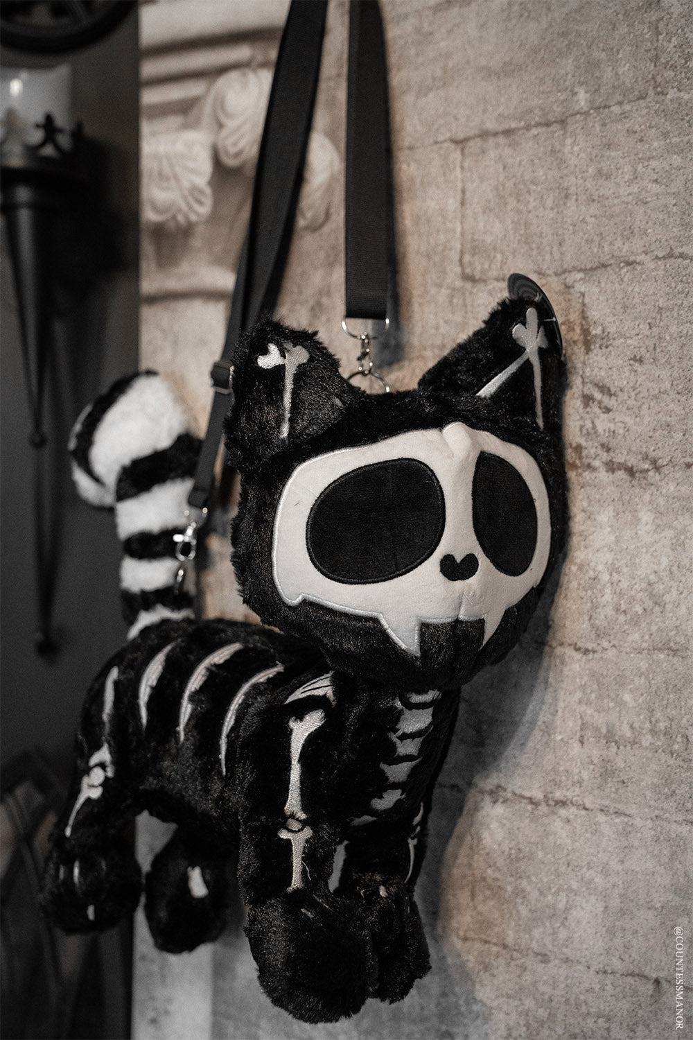 emo dia de los muertos skeleton cat plushie bag
