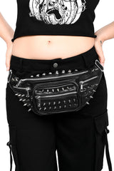 men black vegan leather studded fanny pack bag