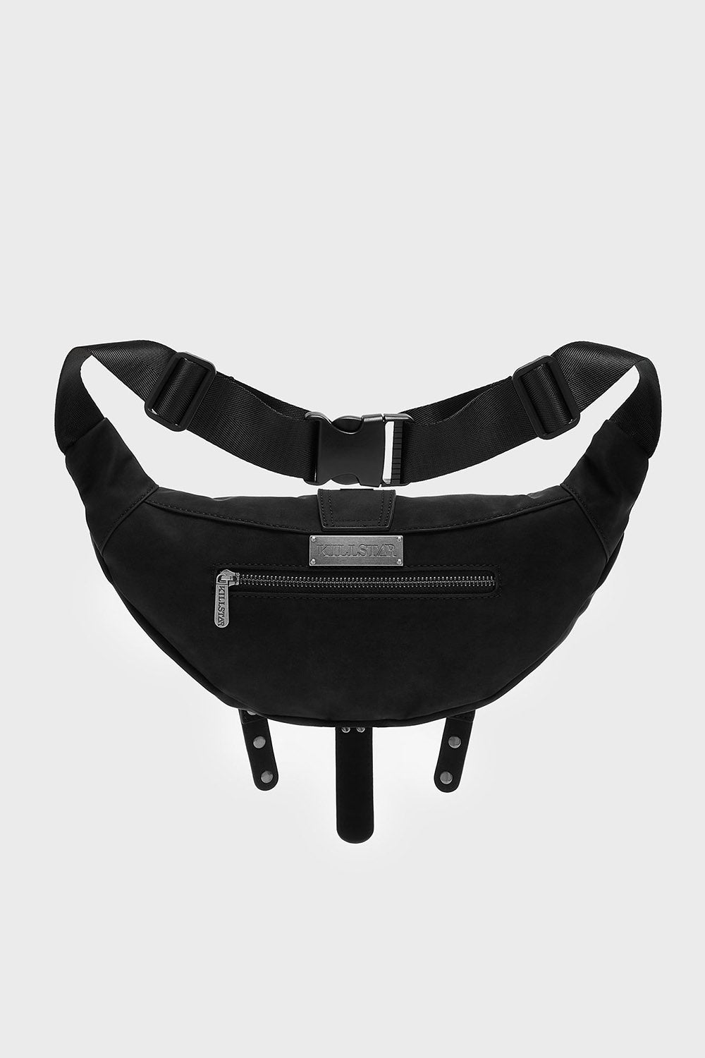 black zippered studded punk waist bag for concerts by killstar