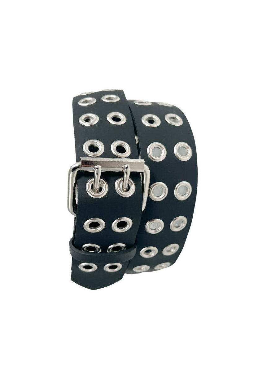 genuine leather punk eyelet belt