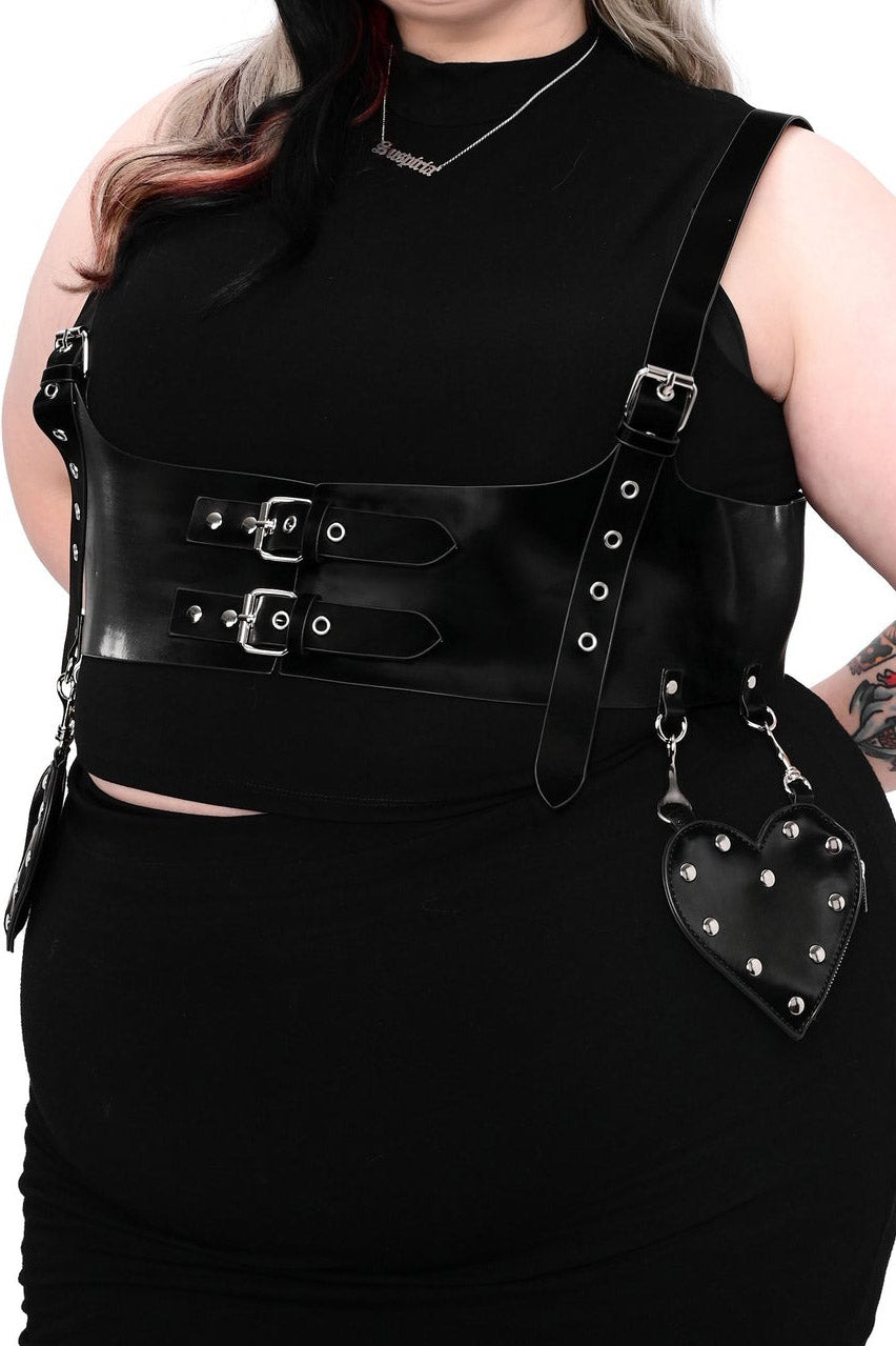 buckled velvet harness belt