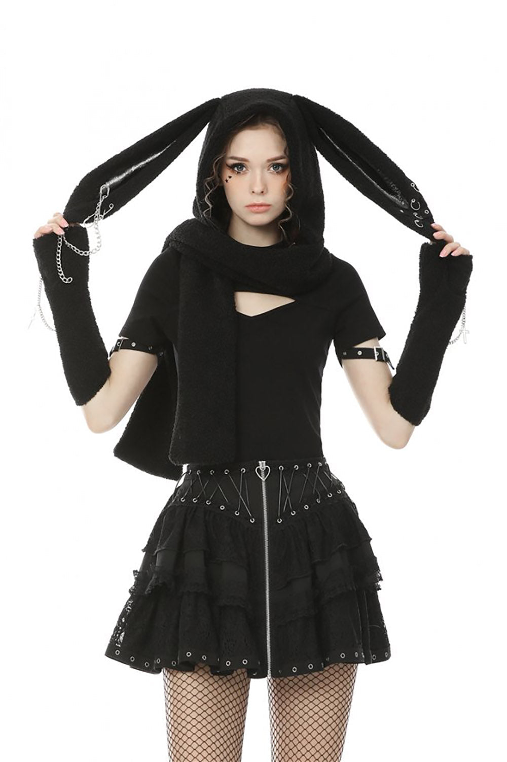 Emo Bunny Hooded Scarf - hats & scarves & headwear - VampireFreaks - Dark In Love