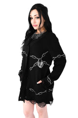 embroidered chain and heart emo cardigan sweater